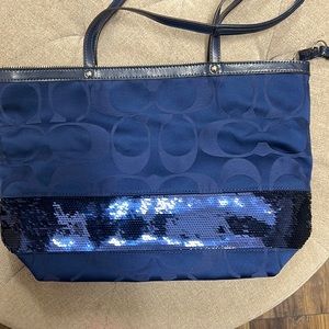 Coach Blueberry color Signature C Sequin Striped Band Handbag